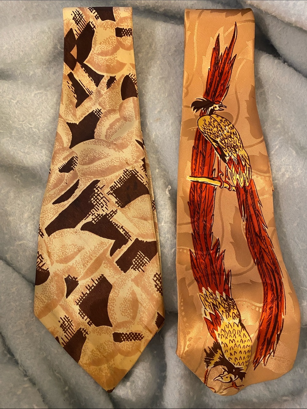 Pair of Vintage Beige & Brown Patterned Silk Ties